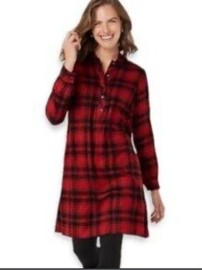 J. Jill Christmas Dress Plaid Dress Shirt Size M Holiday Red Black Pockets